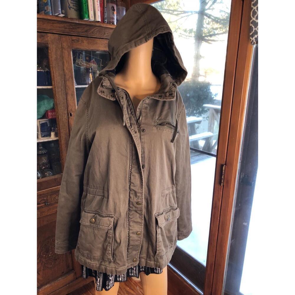 Gap olive grey Anorak Jacket With Hood Zipper And Button Closure Womens Large